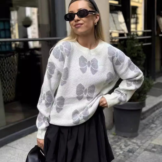 Damen Strickpullover mit floralem Muster und elegantem Rundhalsausschnitt EB