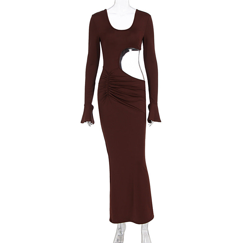 Damen elegantes Maxi-Kleid mit asymmetrischem Cut-Out und Raffungen EB