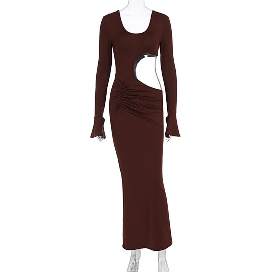 Damen elegantes Maxi-Kleid mit asymmetrischem Cut-Out und Raffungen EB