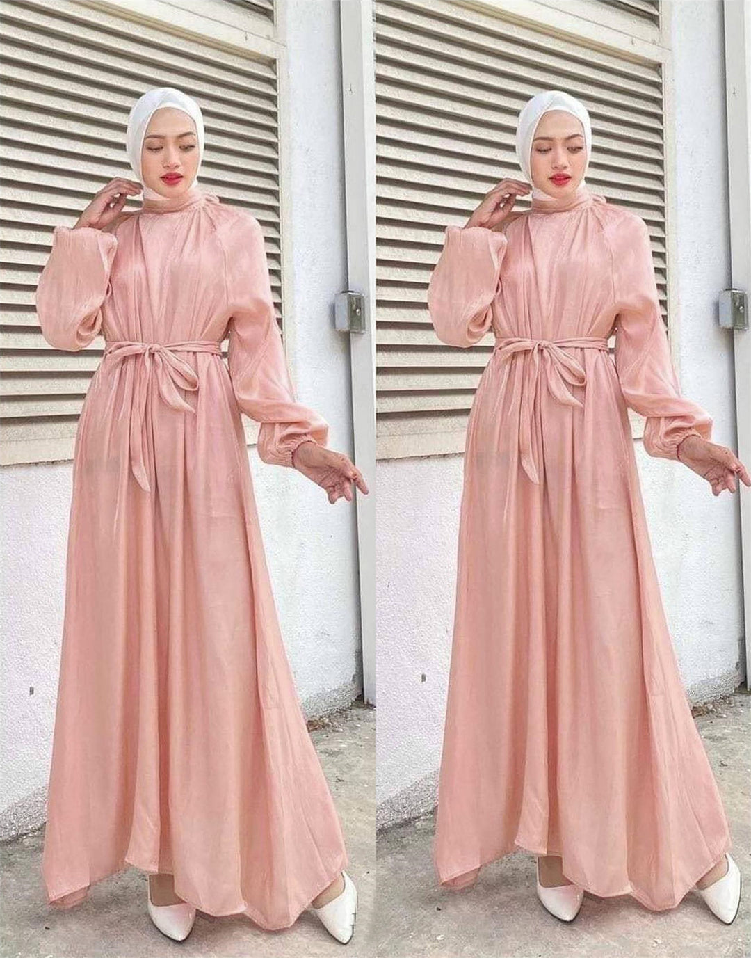 Damen Elegantes Langarmkleid mit Taillengürtel EB