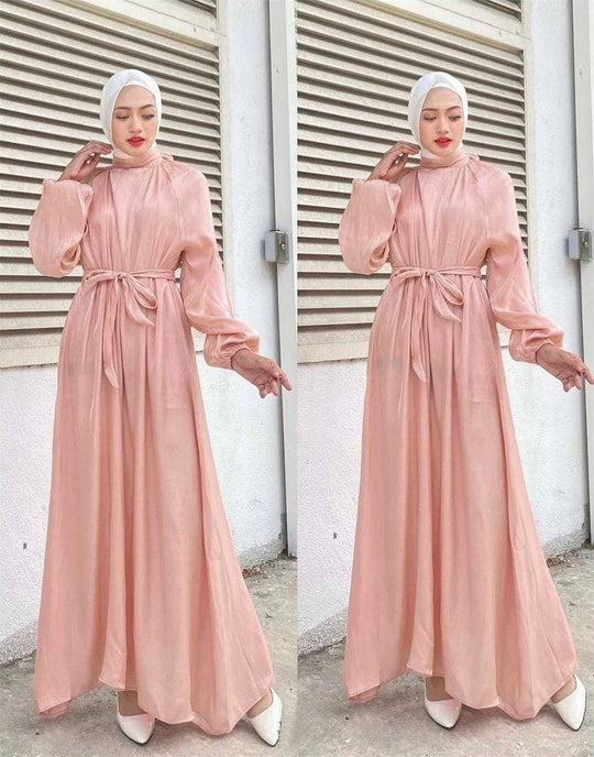 Damen Elegantes Langarmkleid mit Taillengürtel EB