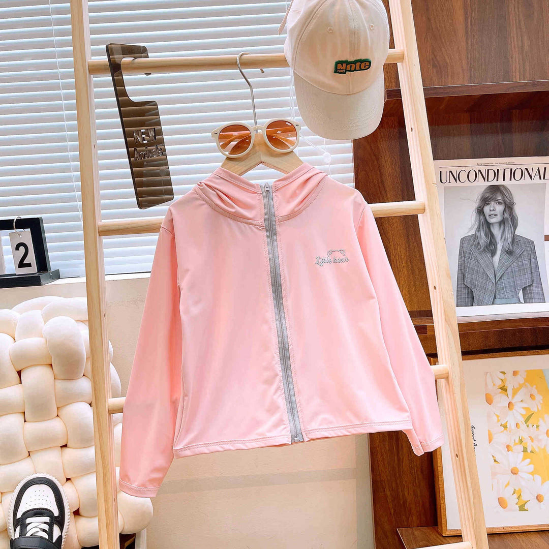 Mädchen nan leichte Kapuzen-Zip-Up Windbreaker-Jacke mit gesticktem Bärenpatch EB