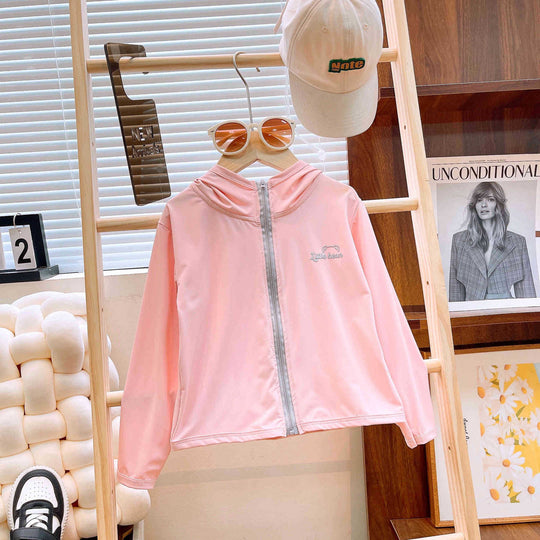 Mädchen nan leichte Kapuzen-Zip-Up Windbreaker-Jacke mit gesticktem Bärenpatch EB