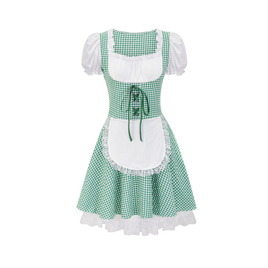 Damen Dirndlkleid mit traditionellem Karomuster und romantischen Rüschendetails EB