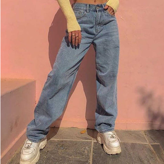 Damen weite High-Waist Jeans mit lässigem Schnitt und modischen Akzenten EB