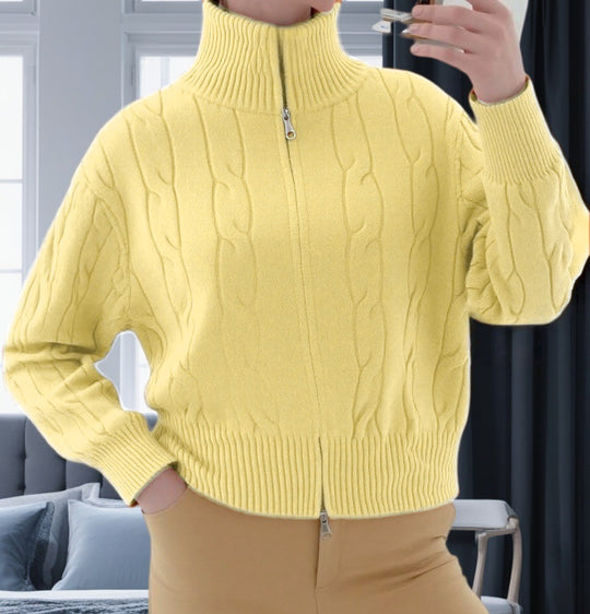 Damen Strickpullover mit hohem Kragen und Reißverschluss EB