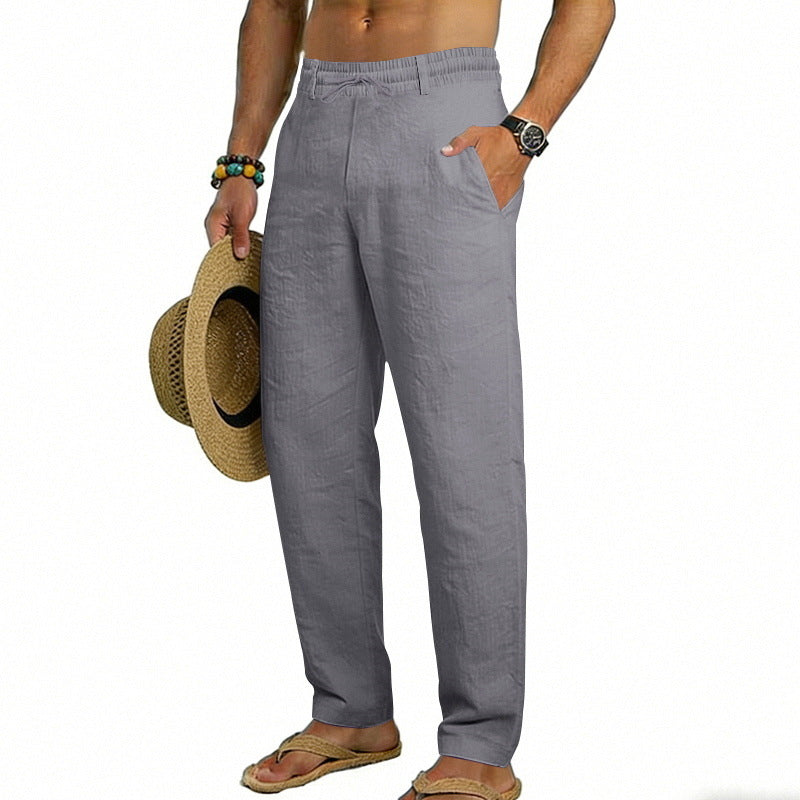Herren nan luftige Leinen-Relaxhose mit elastischem Komfortbund und geradem Bein EB