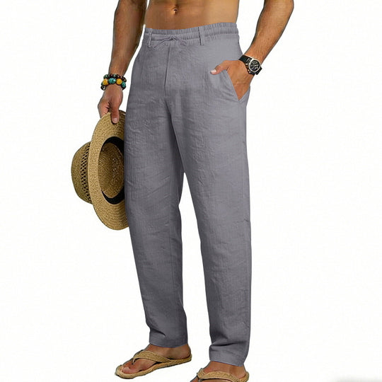 Herren nan luftige Leinen-Relaxhose mit elastischem Komfortbund und geradem Bein EB