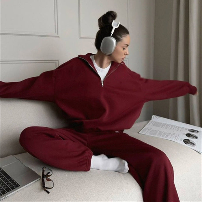 Damen Zweiteiliges Sweatset mit Stehkragen-Halbzip und Relaxed-Oversize-Schnitt EB
