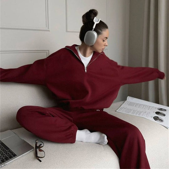 Damen Zweiteiliges Sweatset mit Stehkragen-Halbzip und Relaxed-Oversize-Schnitt EB