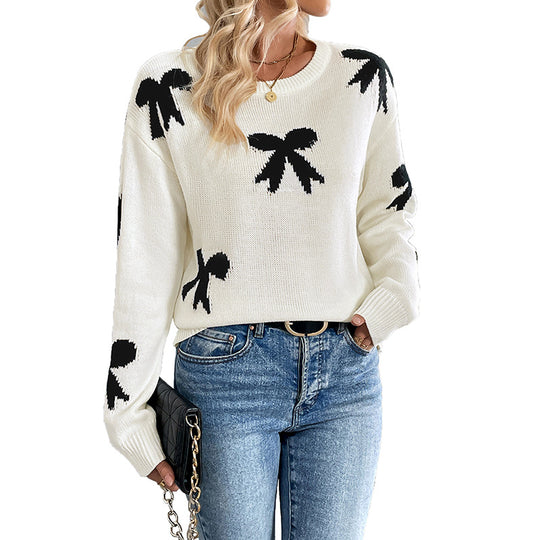 Damen Strickpullover mit Verspieltem Schleifenmuster EB