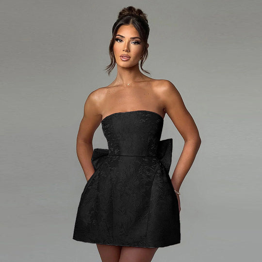 Damen schulterfreies Cocktailkleid mit elegantem Schleifendetail EB