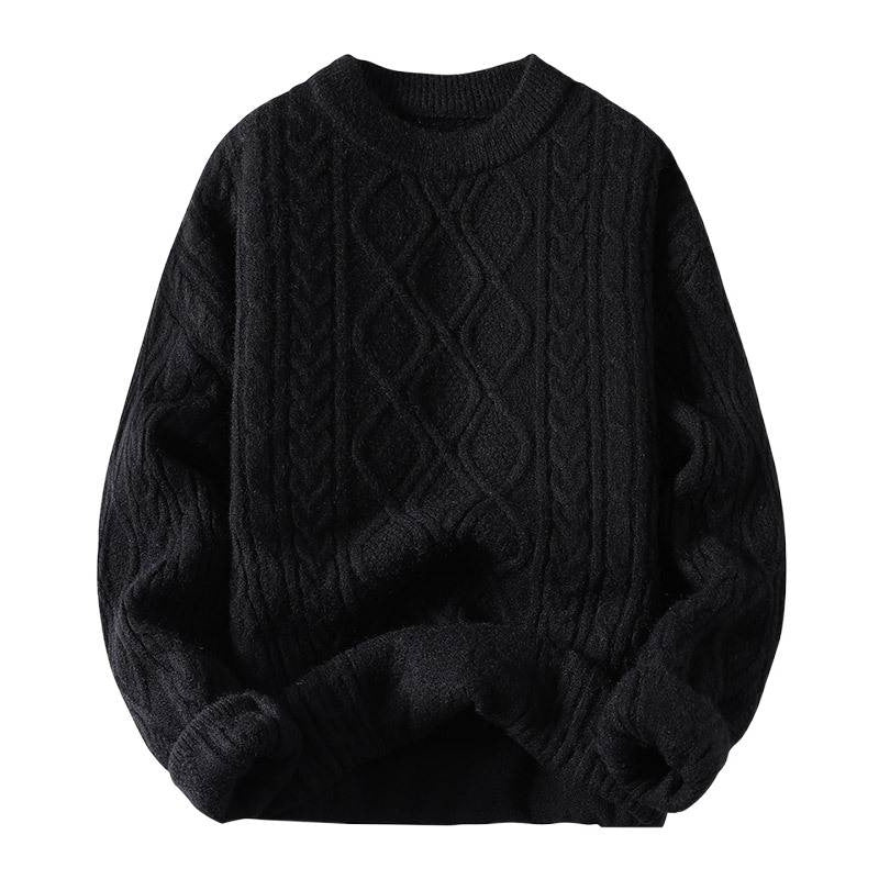 Damen Grobstrickpullover mit zeitgemäßem Zopfmuster und klassischem Rundhalsausschnitt EB