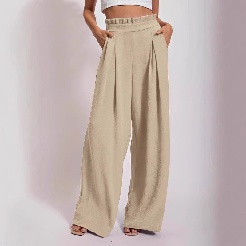 Damen Weite Culotte-Hose mit Falten und elastischem Bund EB