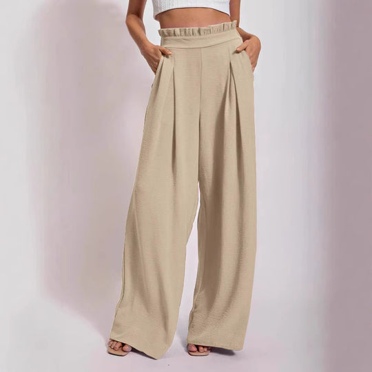 Damen Weite Culotte-Hose mit Falten und elastischem Bund EB