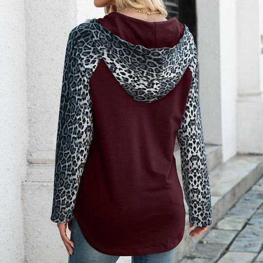 Damen Kapuzenpullover mit Leopardenmuster und Kängurutasche EB