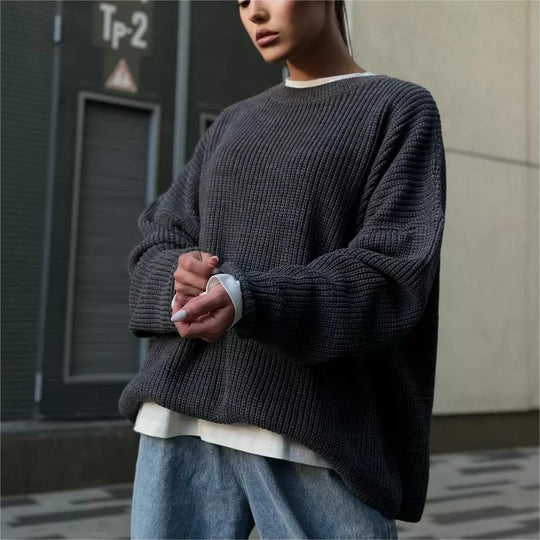Damen Oversized Strickpullover mit weitem Schnitt und Struktur EB