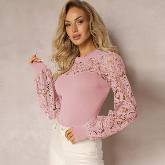 Damen Strickoberteil mit eleganten Häkelelementen EB