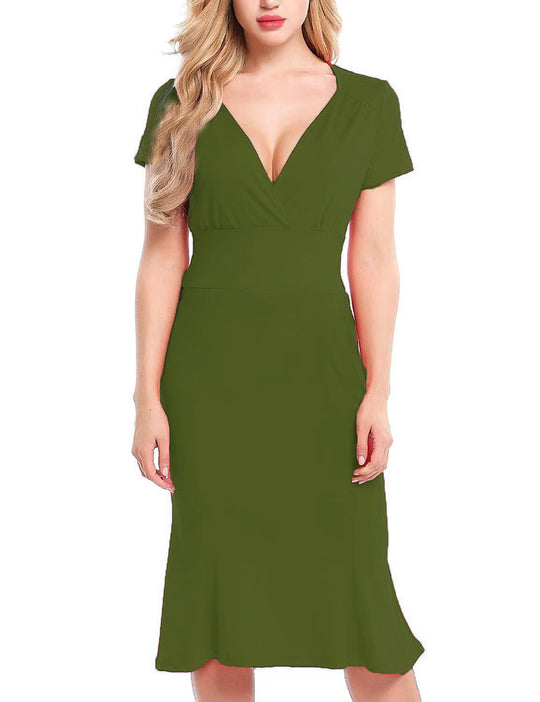 Damen Elegantes Wickelkleid mit tiefem V-Ausschnitt und formschmeichelndem Schnitt EB