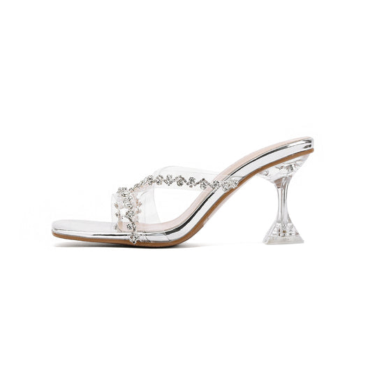 Damen Glamouröse Mules mit glitzerndem Riemchen EB