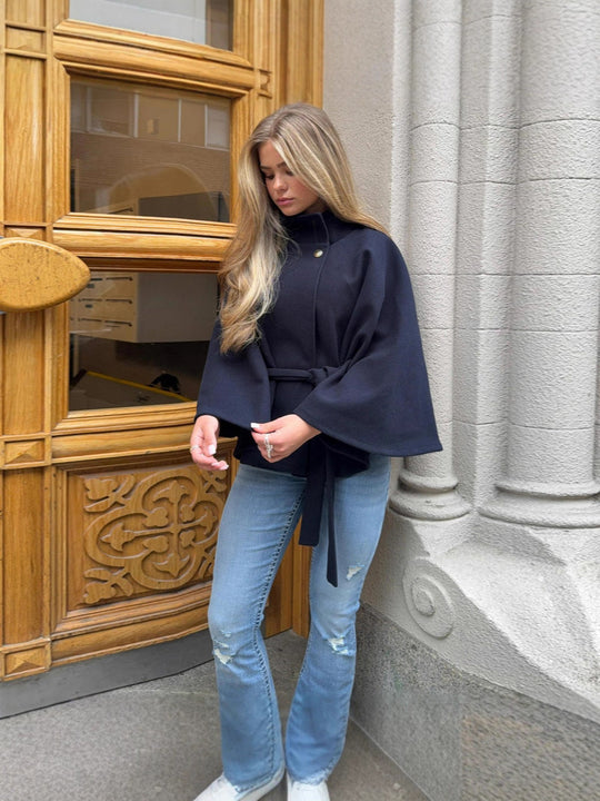 Damen Modernes Cape mit Taillengürtel EB