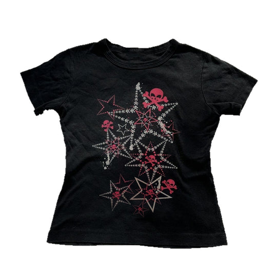 Damen T-Shirt mit kreativem Skull-Design und auffälligem Sternen-Print EB