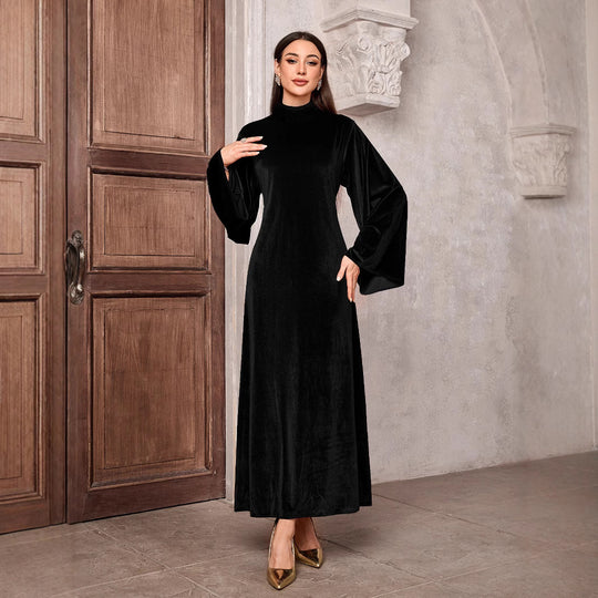 Damen Elegantes Maxikleid mit weitem Kragen und extravaganten Ärmeln EB