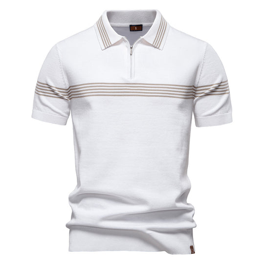 Herren Polo-Shirt mit elegantem Reißverschluss und sportlichem Streifenmuster EB