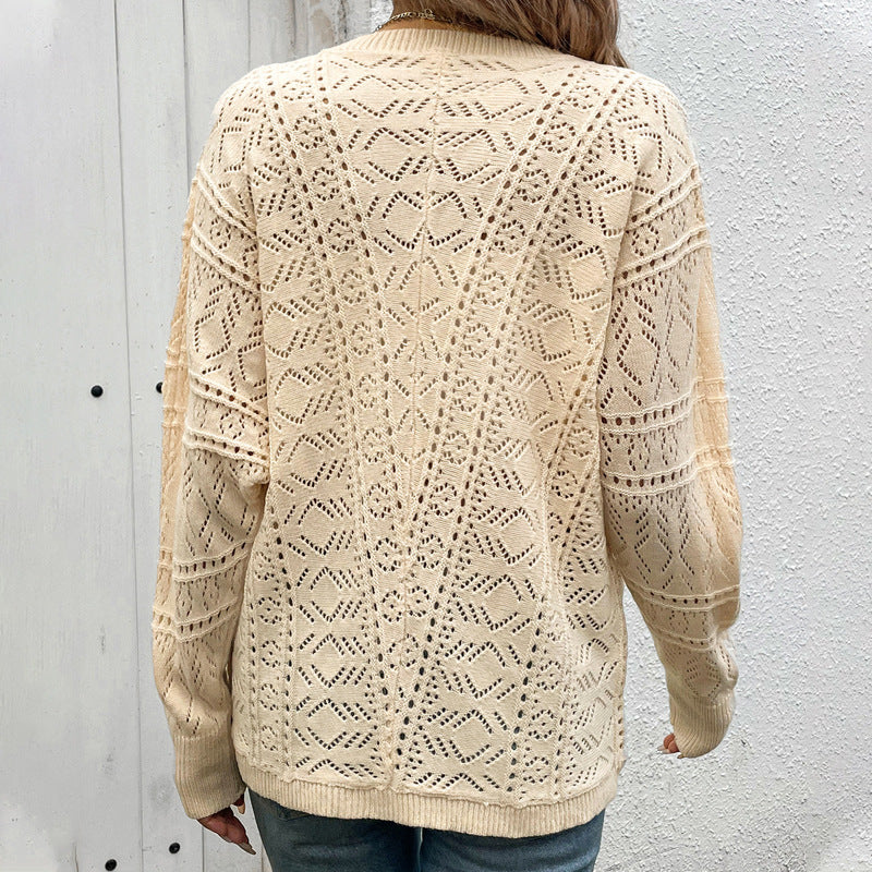 Damen Strickjacke mit filigranem Lochmuster und lässigem Schnitt EB