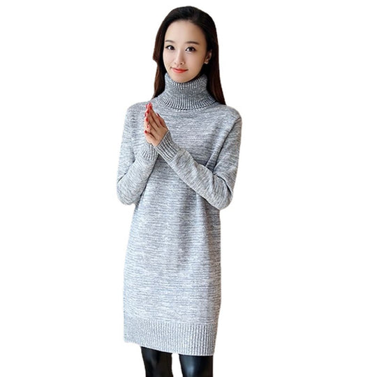 Damen Strickkleid mit hohem Rollkragen und gerippten Details EB