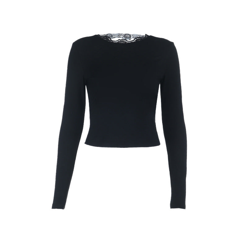 Damen Elegantes Langarmoberteil mit Spitzenakzenten EB