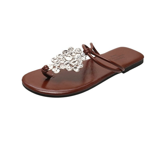Damen elegante Pantoletten mit funkelndem Schmuckdetail EB
