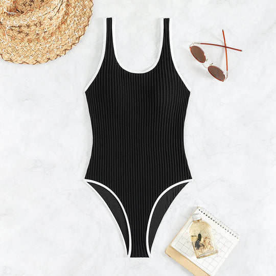 Damen Hochgeschnittener Bikini-Einteiler mit elegantem Rippdesign EB