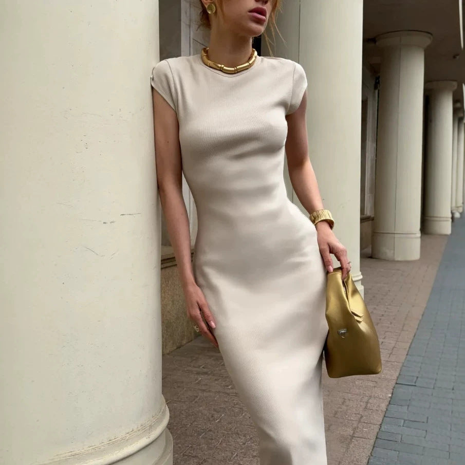 Damen Figurbetontes Langarmkleid mit elegantem Ziernähte EB