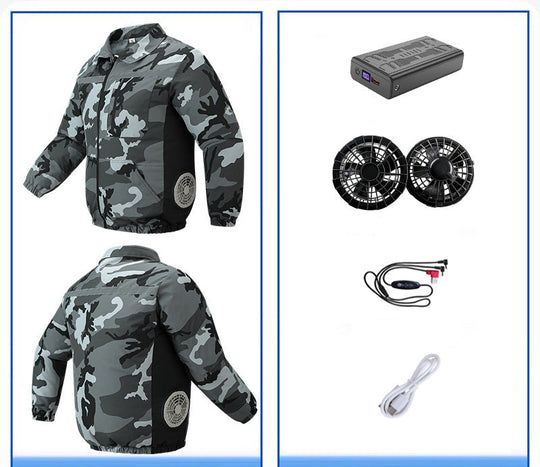 Unisex nan ventilated work cooling jacket with side vent inserts, removable battery compartment and reflective inserts EB