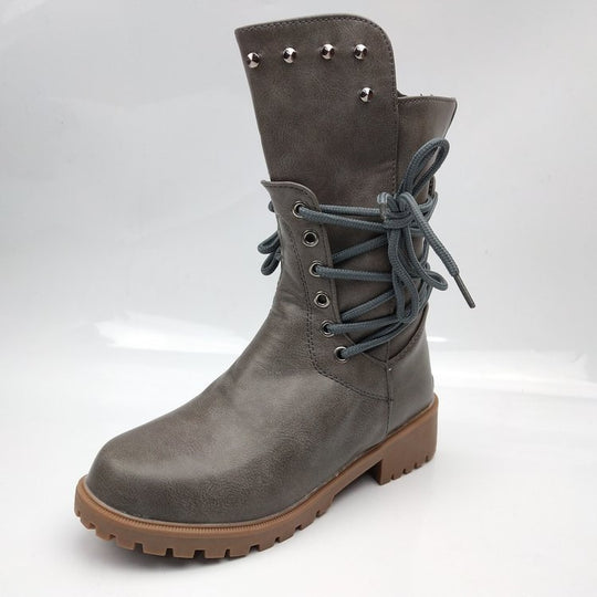 Damen Schnürstiefel mit dekorativen Nieten und robuster Profilsohle EB