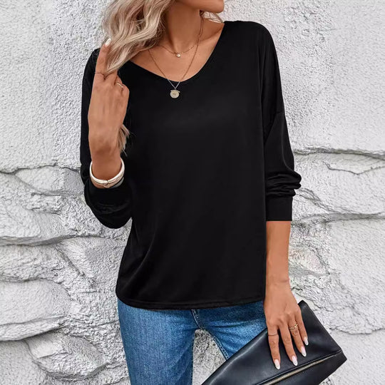 Damen Langarm T-Shirt mit dekorativem Häkelrücken EB