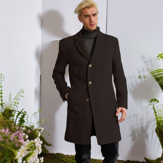 Herren eleganter Langmantel mit goldenen Knöpfen und klassischem Schnitt EB