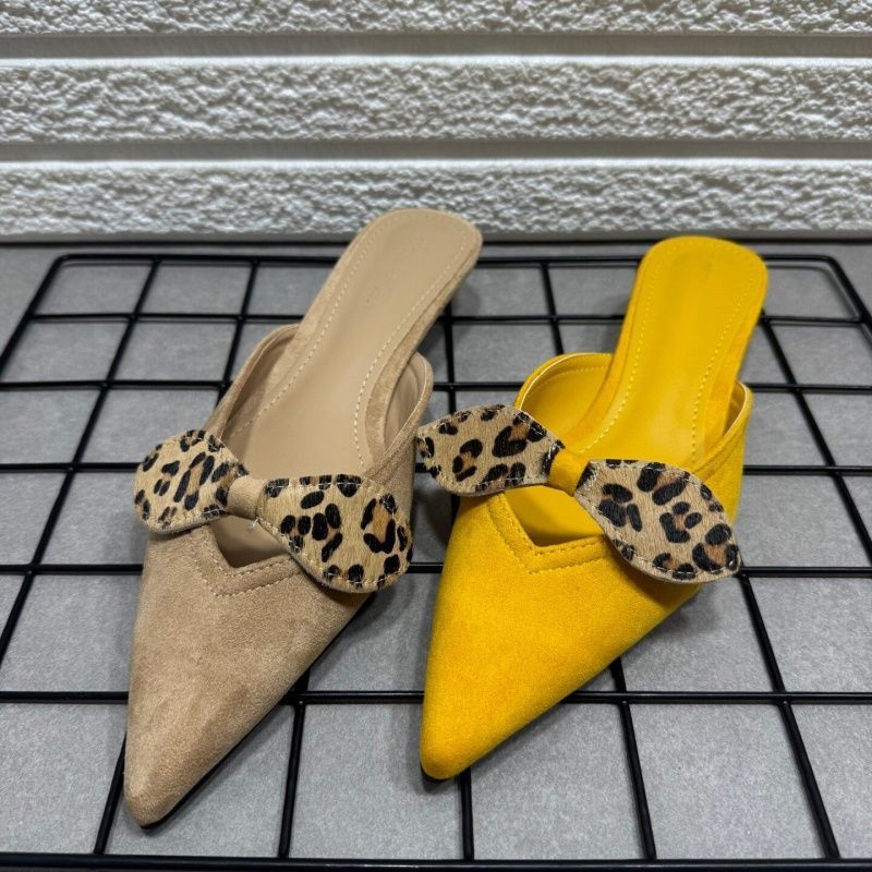 Damen elegante Slingback-Mules mit Leoparden-Schleifenverzierung EB