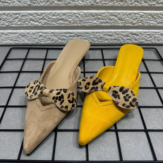 Damen elegante Slingback-Mules mit Leoparden-Schleifenverzierung EB