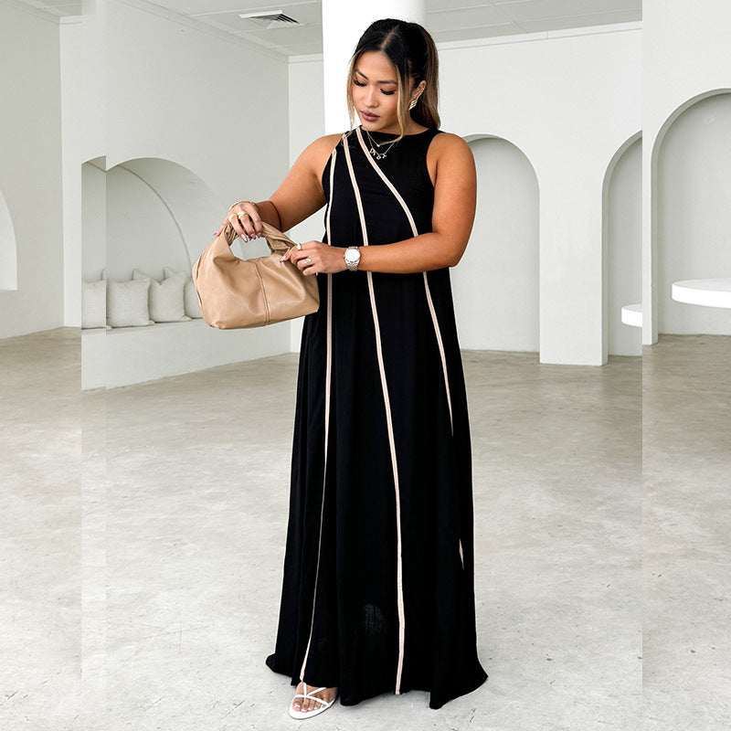 Damen Maxikleid mit asymmetrischem Design und edlen Kontrastnähten EB