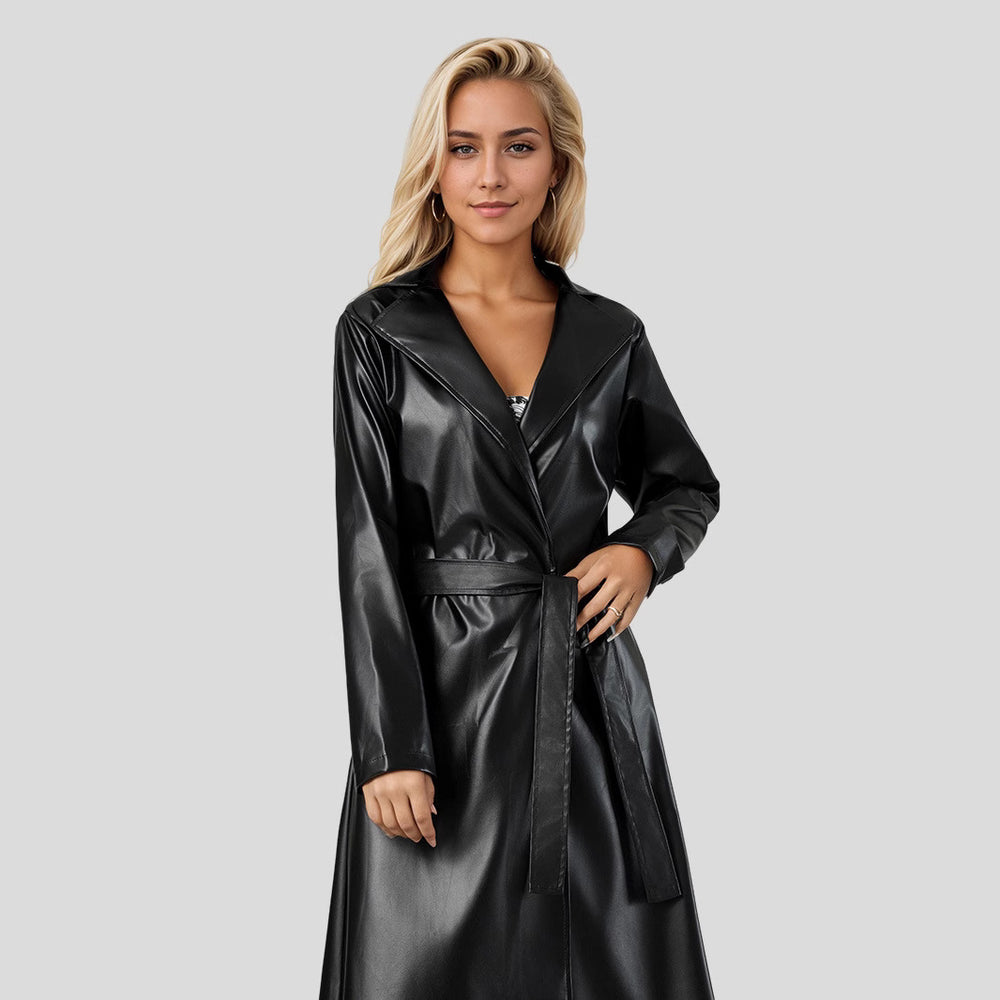Damen Eleganter Kunstleder-Trenchcoat EB