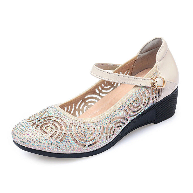 Damen Modische und funkelnde Ballerinas mit verstellbarem Riemen und rutschfester Sohle EB