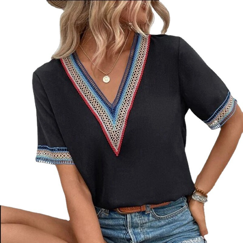 Damen modisches T-Shirt mit dekorativen Spitzen EB