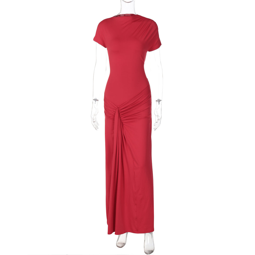 Damen Elegantes Maxikleid mit Drapierung und asymmetrischem Saum EB