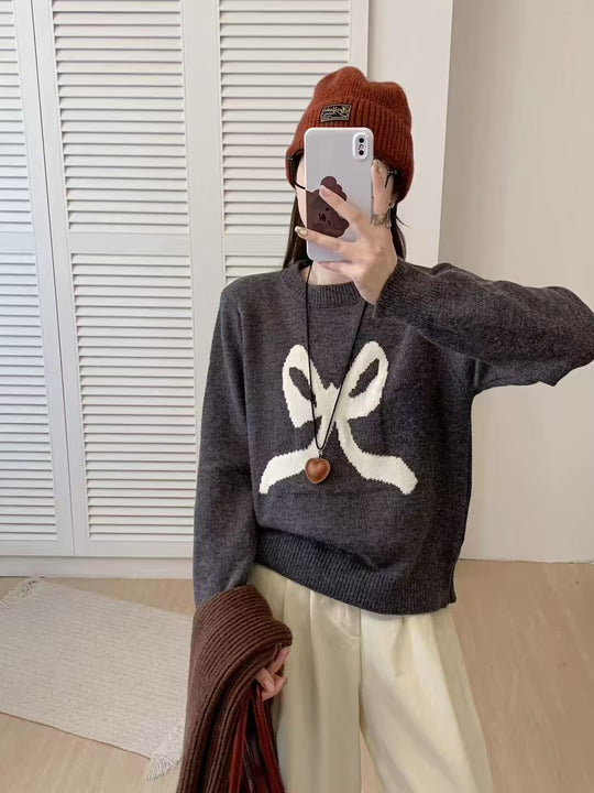 Damen Kuscheliger Pullover mit verspieltem Schleifenmotiv und weitem Schnitt EB