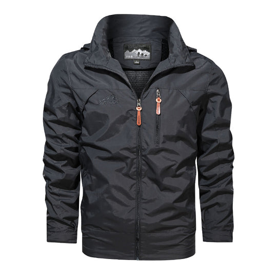 Herren  leichte wasserabweisende Softshell Outdoorjacke mit Kapuze Brusttasche EB