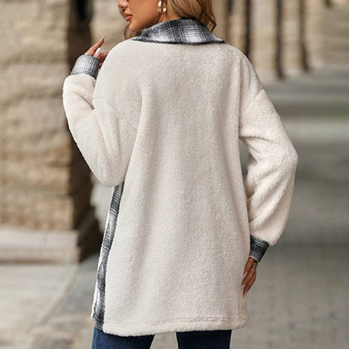 EB | Fleecejacke mit Karodetails Knopfverschluss Warm und Lässiger Stil