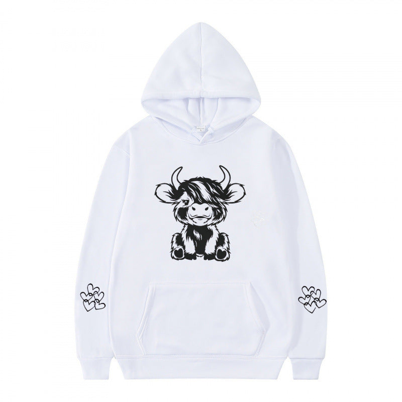 Damen Kapuzensweater mit entzückendem Kuhmotiv und praktischen Kängurutaschen EB
