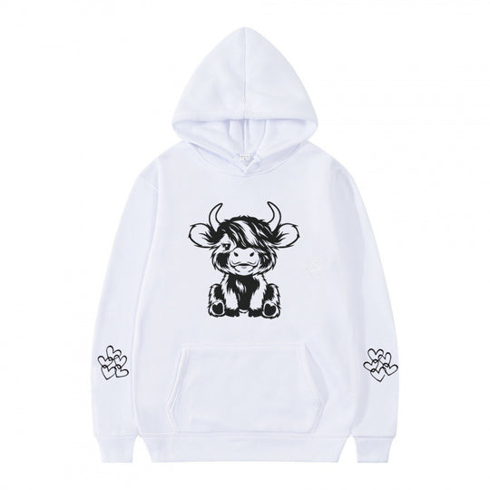 Damen Kapuzensweater mit entzückendem Kuhmotiv und praktischen Kängurutaschen EB